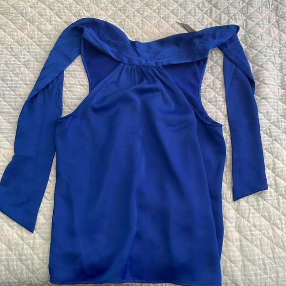 A New Day Satin Royal Blue Halter Tie Back Blouse Top Tank NWT - Picture 3 of 5